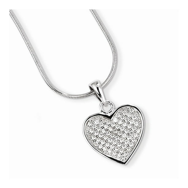 Brilliant Embers Sterling Silver Rhodium-plated Black & White CZ Heart Pendant Necklace 18 2 Extender 